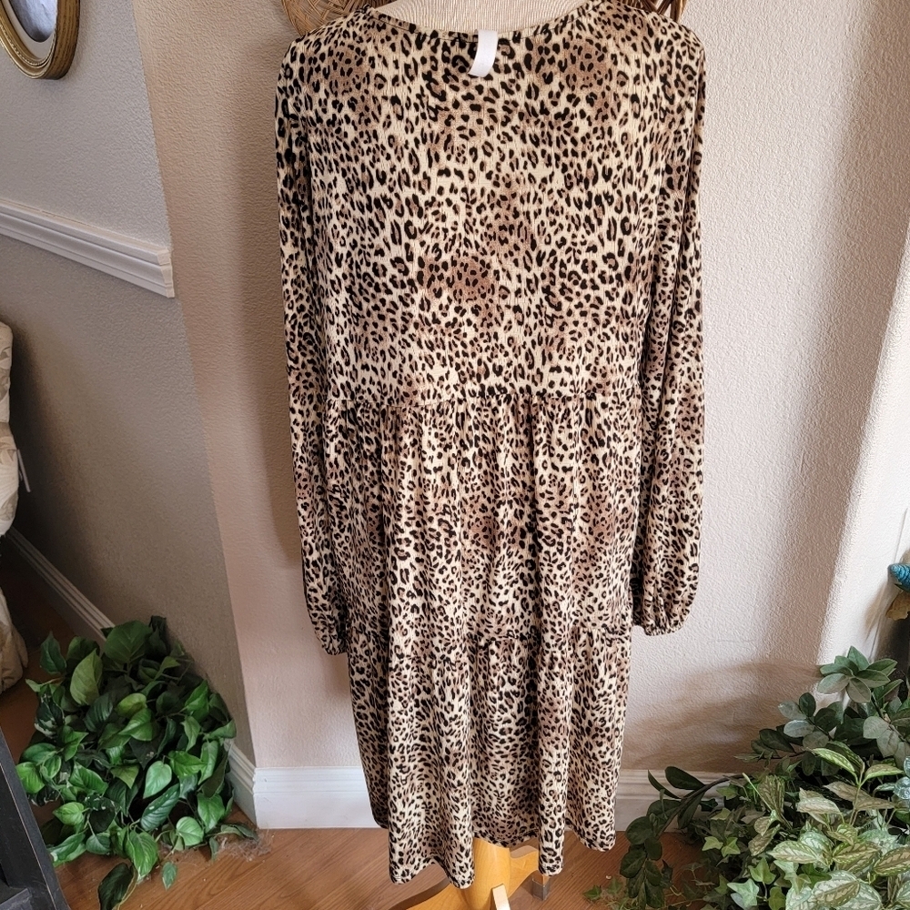 Leopard Print Long Sleeve Dress Sz XL - Picture 5 of 8